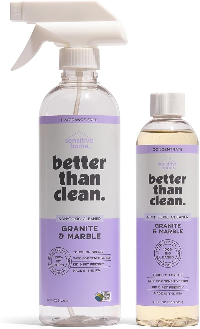 Marble & Granite Cleaner Starter Pack - Plant-Based Natural Stone Cleaner for Countertops, Showers, Floors & More - Suitable for Sensitive Skin, Fragrance Free, Kids & Pet-Friendly