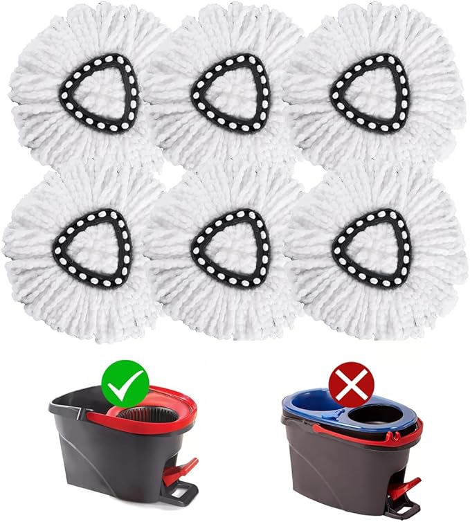 Matthew Cleaning 6Pack White Microfiber Spin Mop Replacement Head Compatible with EasyWring Spin Mop Replace Head-EasyWring High Absorbency,Machine Washable,Microfiber Spin Mop Refills