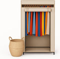 HOLDN’ STORAGE Portable Wardrobe Closet - 50 lb Capacity, Internal Heavy Duty Metal Rod, Zipper & Clear Window, Durable Clothes Organizer, Tool-Free Easy Assembly, Beige Canvas Cover
