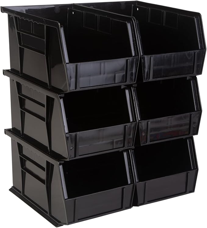 Hudson Exchange 9-1/2" x 6" x 5" (6 Pack) Plastic Stackable Storage Bin and Hanging Container, Black