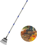 Rake for Leaves, 8" Wide 11 Tines Small Metal Hand Garden Adjustable Lawn Yard Shrub Kids Leaf Rake Heavy Duty Garden Tool for Gardening