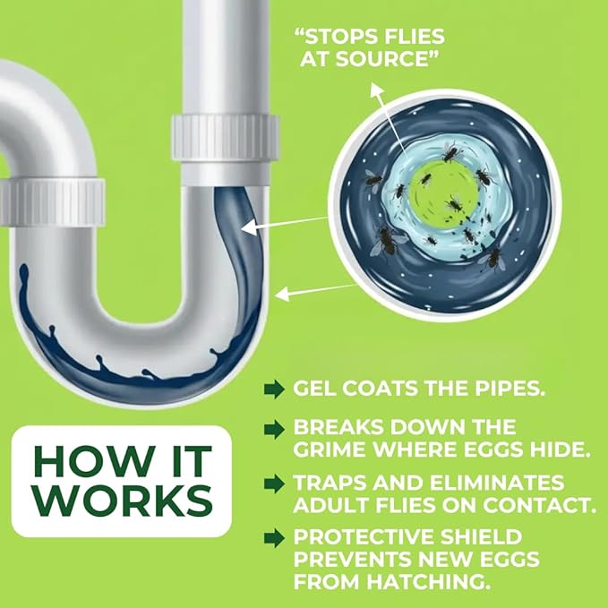 Nature’s Dome Drain Fly Killer Gel | Kills & Prevents Drain Flies & Fruit Flies | Natural Plant-Based Fly Killer Treatment Indoor for Sinks & Pipes | Safe for Septic Systems | 32 Oz