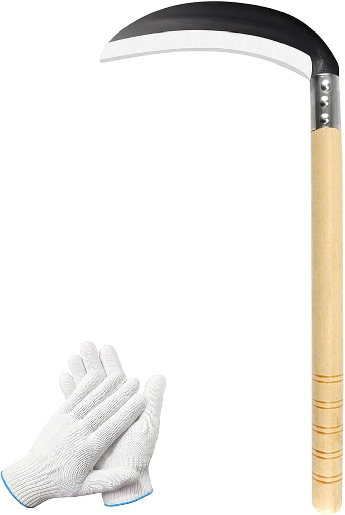 Carbon Steel Grass Sickle with Wood Handle, Gardening Weeding Weeder, Garden Hand Tool, Farming Weed Remover, Scythe Blade Cutter, Manual Mowing Blade Cutter, Thick Blade Quick Work
