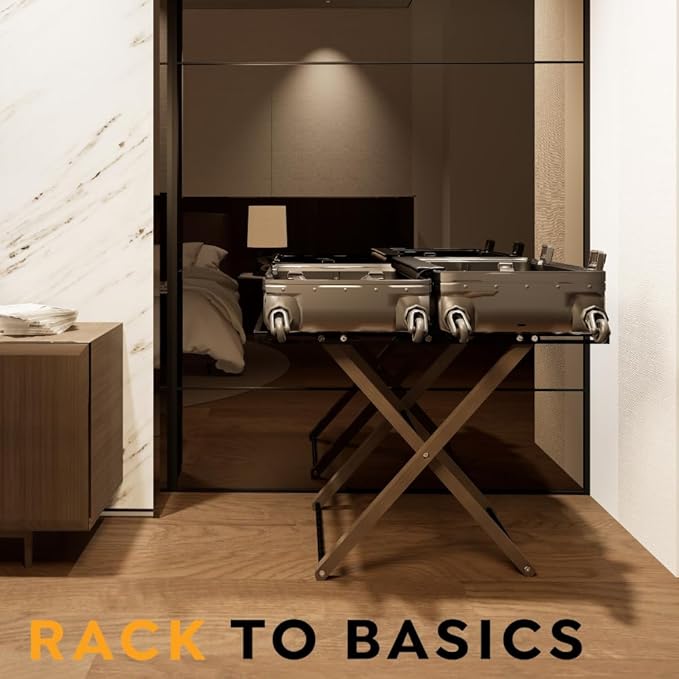 Luxury Expandable Luggage Rack for All Suitcase Sizes, Folding Stand Essential for Hotels, AirBnB, Guest Room; Extends 35” Inches, Holds up to 170 lbs, Durable Steel & Solid Wood, NO Assembly Required