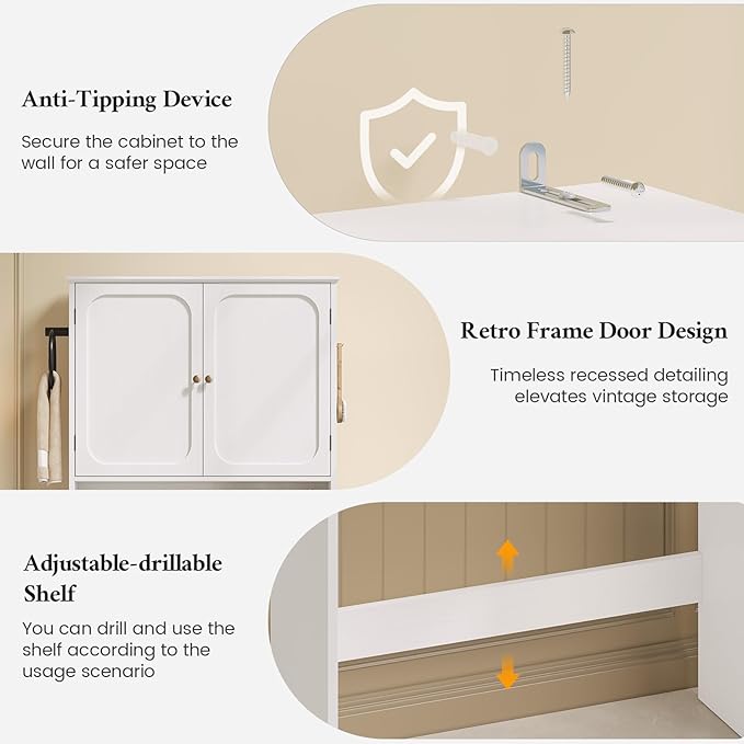 Over The Toilet Storage Cabinet with Adjustable Shelves & 2 Doors, Bathroom Storage Cabinet with One 4-Section Drawer, Towel Holder & Toilet Paper Holder for Bathroom, Laundry Room