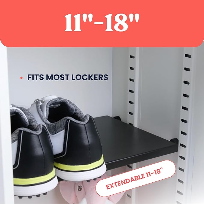 Home in Bold Metal Adjustable Locker Shelf | Heavy Duty Powder-Coated Steel Locker Organizer for School & Gym (Matte Black)