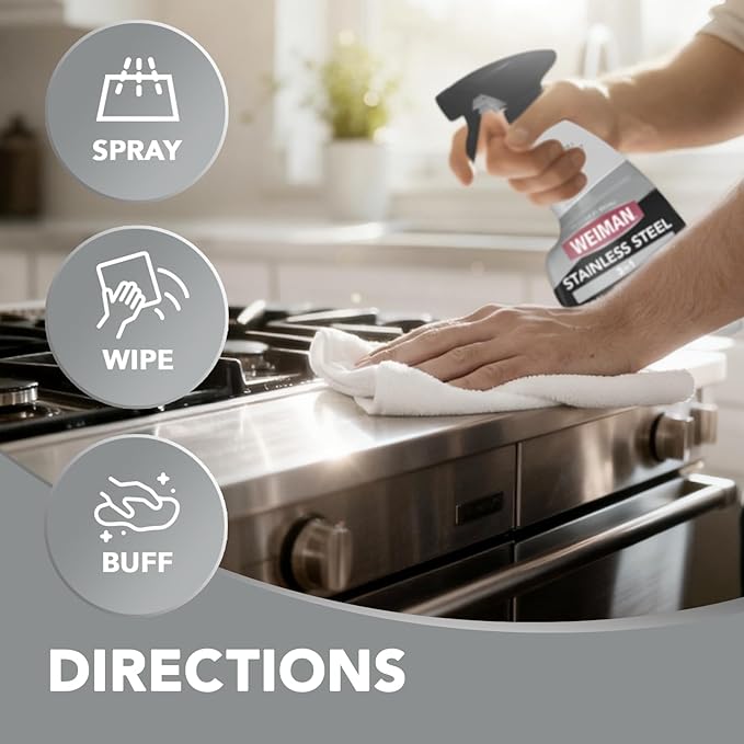 Weiman Stainless Steel Cleaner & Polish Kit, 3 Piece - Spray, Wipes & Cloth, Anti-Fingerprint, Removes Grease, Water Spots, Streaks & Residue, Polishing Cleaner Safe for Appliances, Sinks & Grills
