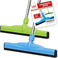 HeloMor 2 Pack 17” Floor Squeegee Broom Scrubbing Brush with Telescopic Long Handle for Garage, Patio, Deck, Tile and Shower | 62" Large Floor Squeegee for Concrete Floor | Shower Telescopic Squeegee