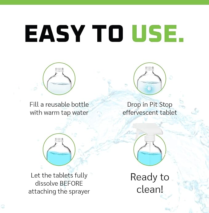 WASH&WHIPS Window, Glass Cleaner Pit Stop Refill Effervescent Tablets – 16 Bottles, Cleans Glasses, Windows, Mirrors,Steel Appliances – Streak-Free, Car, Office, Home & Kitchen