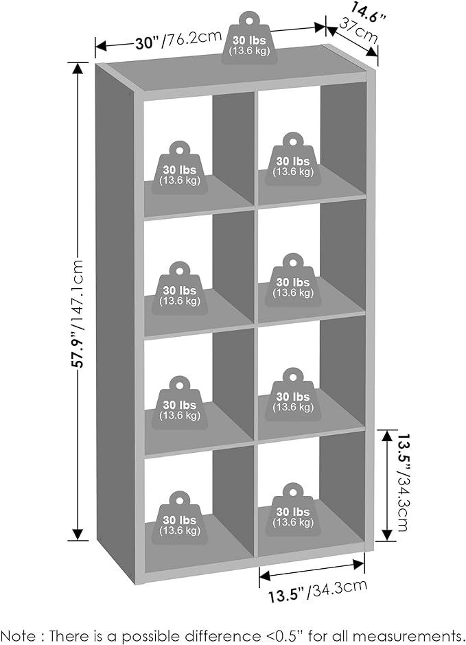Furinno Simple Cube Storage Organizer, 8-Cube Display Shelf, Open Back Shelving Unit, Storage Shelves, Extra Thick Frame, for Organization and Storage, Living Room, Home Office, Dark Oak