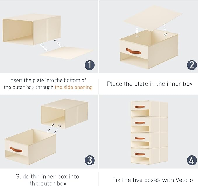 DIMJ Closet Organizers and Storage - Fabric Bins with Drawers for Closet Foldable Clothes Organizers with Clear Window, Stackable Storage Drawers Units for Bedroom, Living Room, Medium 6-Pack, Beige
