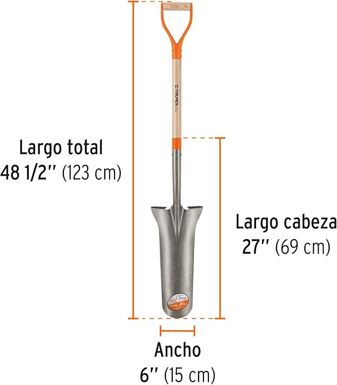 TRUPER PEP-16 D-Handle and Long Handle Drain Spades. classic 48 1/2" (123cm)