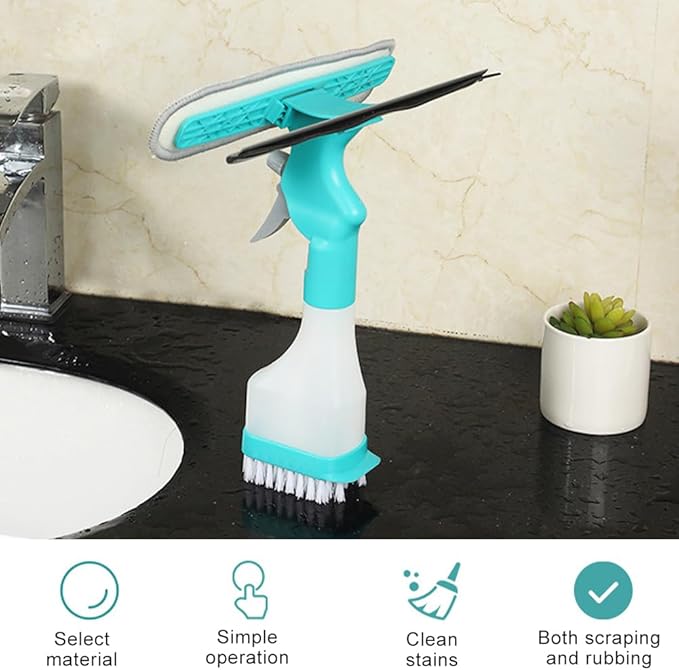 4 in 1 Window Cleaning Kit, Professional Window Vacuum Squeegee with Spray Bottle, Cleaner Brush Tools for Shower Wall Mirror Glass Car Windshield Countertop