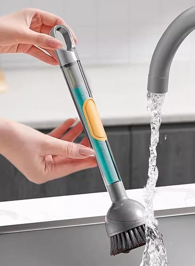 Soap Dispensing Dish Brush Storage Set with 360° Rotating Head, Kitchen Brush with 2 PCS Different Brush Heads & 3 PCS Sponges, Dish Brush Set with Handle for Dishes, Sink, Pans, Pots