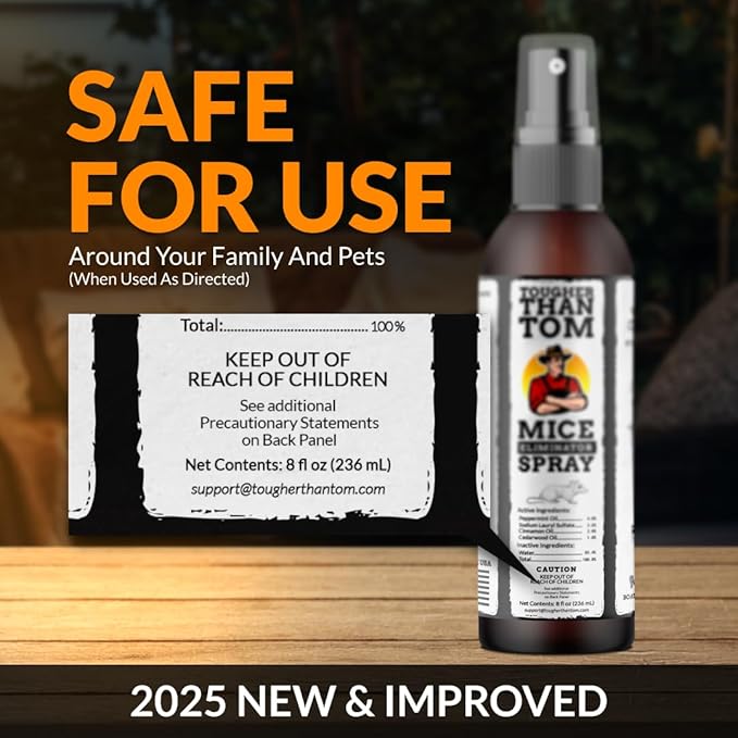 Tougher Than Tom Mouse Repellent Spray – 8 fl oz Premium Cinnamon and Peppermint Oil for Rodents – Effective Mouse Repellent Indoor – Mice Deterrent – All-Natural Formula