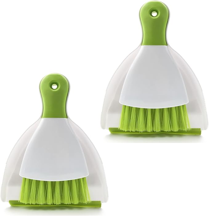 Small Hand Dust Pan and Brush - Small Broom and Dustpan Set, Mini Broom and Dustpan, Compact Dustpans and Brush for Home Cleaning, Sofa, Desk, Guinea Pig Cage, Cat Litter, etc. (Green 2 Set)