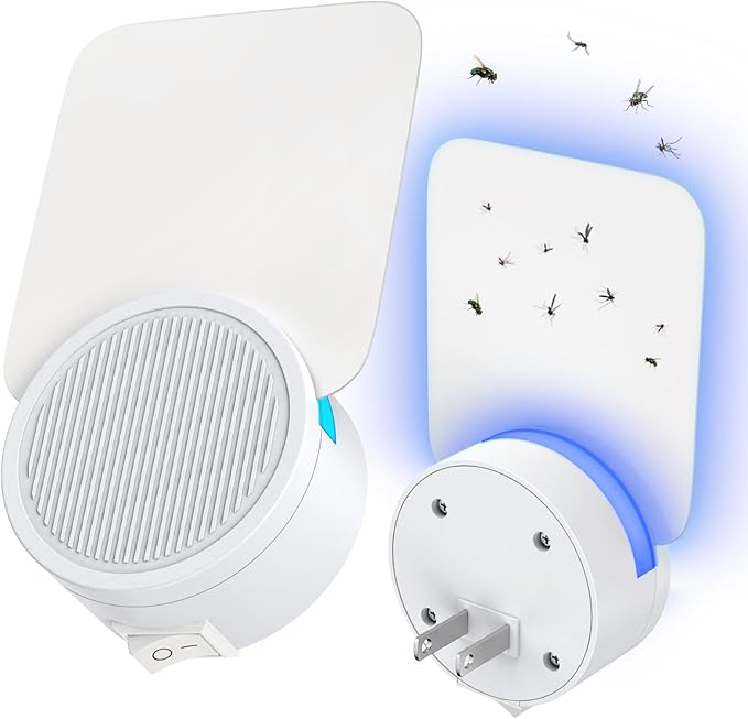Indoor Plug-in Fly Trap, 2 Pack with 6 Refill Cartridges, for Fruit Flies, Gnats, Moths, Mosquitoes (2)