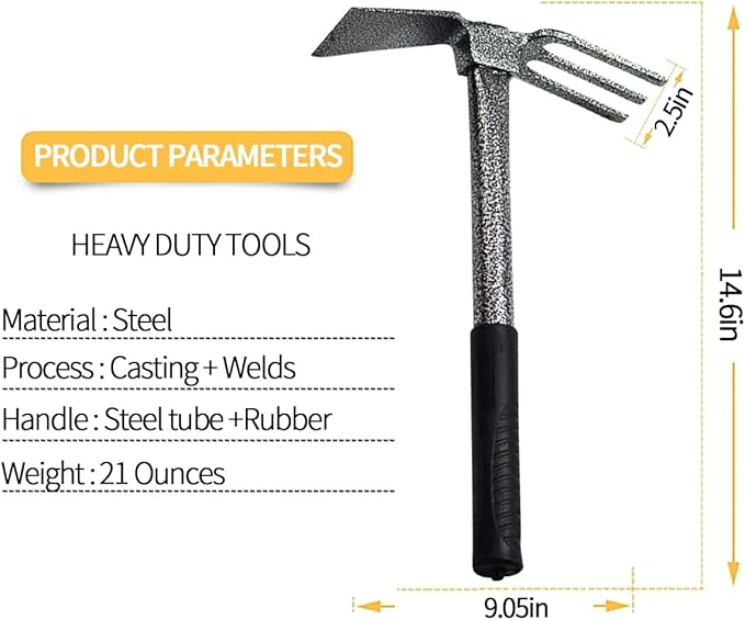 ZOG Garden Big Hand Digger and Hoe Combo Garden Tool,Heavy Duty Hand Tiller,Garden Hoe,Cultivator,Non-Slip Handle & Anti-Rust Head is The Perfect Dual Headed Weeding Tool.(Big)