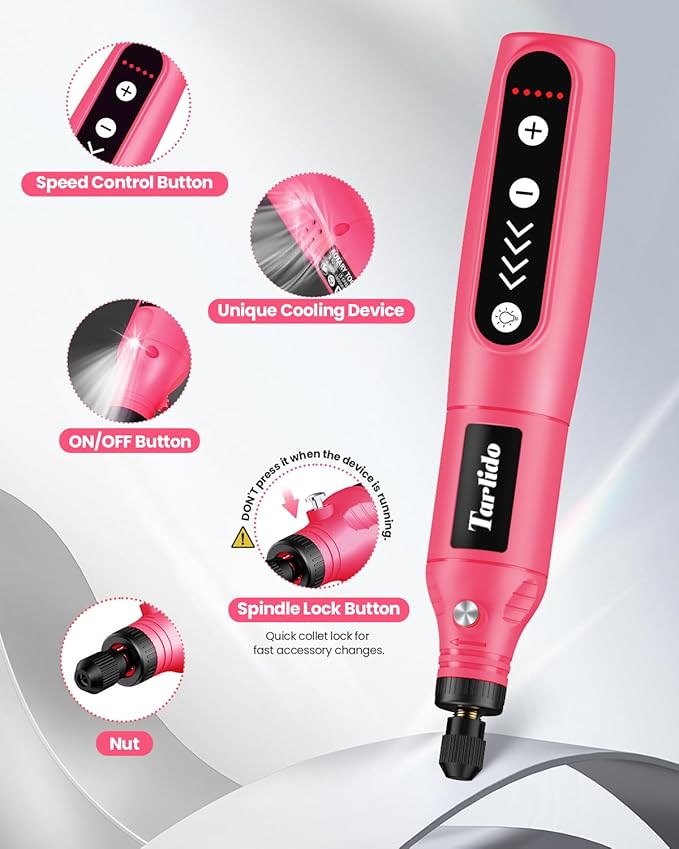 Cordless Rotary Tool Kit, 3.7V 2.0Ah Rechargeable Battery, 18000RPM 5-Speed Multi Power Carving Tools, 31Pcs Accessories, Engraving, Sanding, Grinding, Polishing, Carving, Etching, DIY-Pink