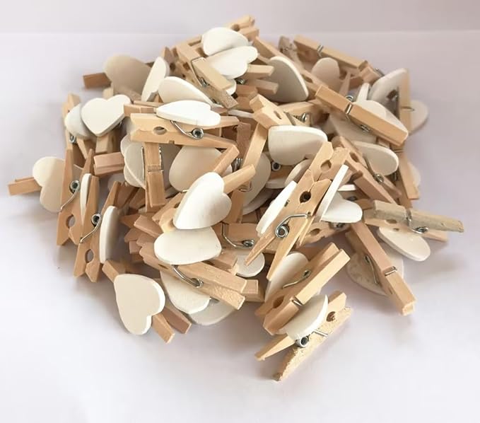 50 Pcs Mini Heart Wooden Clips Clothespins Photo Paper Peg Pin Craft Decoration Clips Laundry Storage Organization