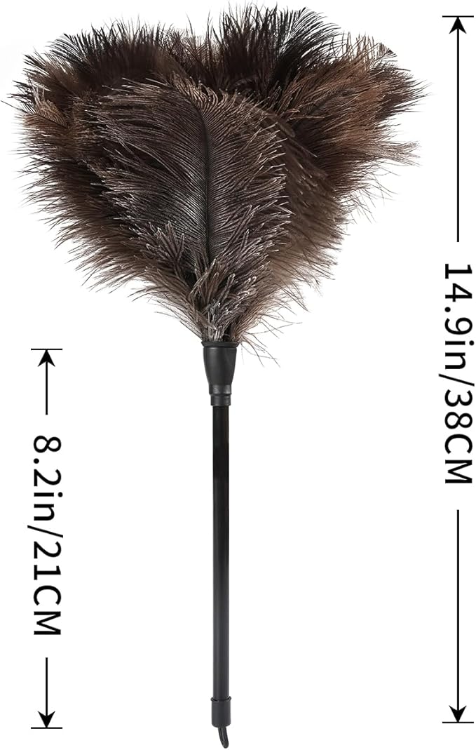 Natural Ostrich Feather Duster 14.9 inch Fluffy Mini Dusters with Plastic Handheld for Cleaning Car Keyboard Office 2 PCS