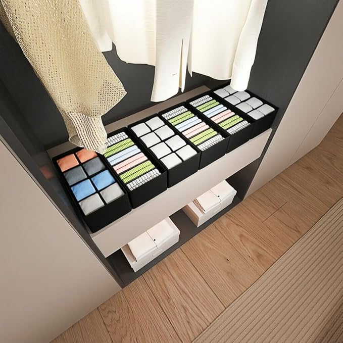 4 PACK Sock Underwear Drawer Organizer Dividers, Collapsible Cabinet Closet Storage Boxes for Clothes, Socks, Lingerie, Underwear, Tie, Belt,Bedroomedroom