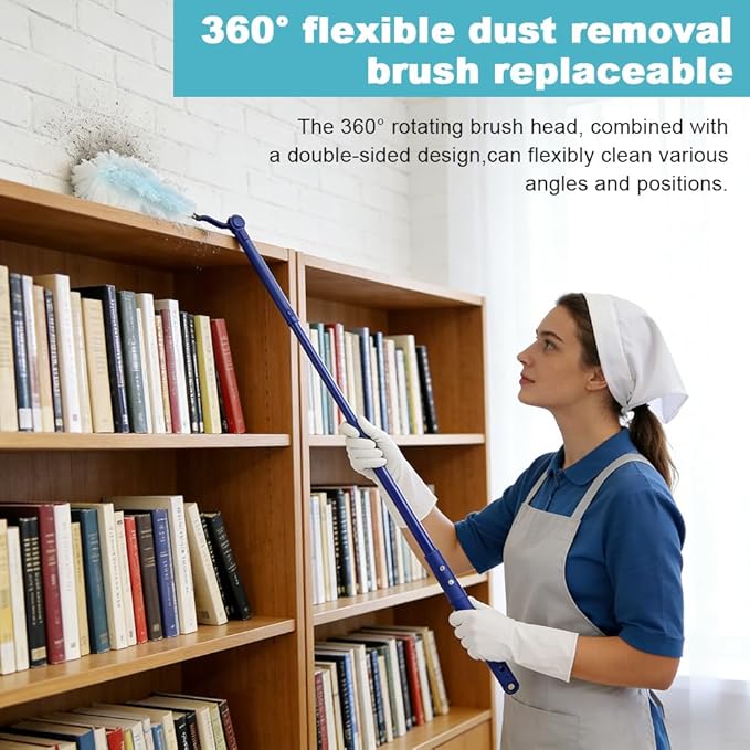 30 Count Heavy Duty Duster Refills with 2 Pcs Handles and Crevice Brushes Starter Kit, Microfibers Multisurface Dusters for Cleaning Home, Celling Fan, Blinds, Vent & Shelves(Blue)