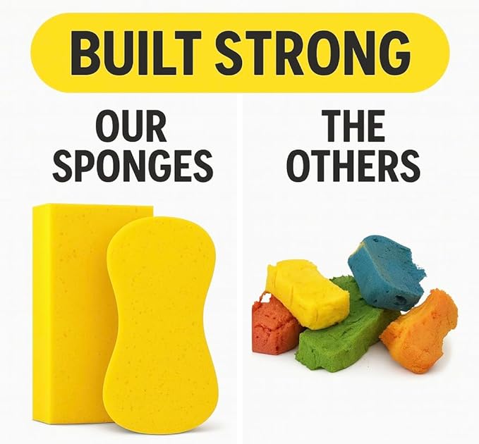 Multi-Purpose Sponges for Cleaning - Yellow 4 Pack, Large Sponges for Car Washing, Tile & Grout, All Purpose Cleaning
