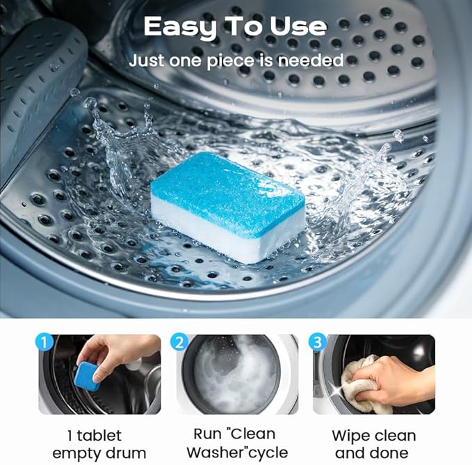 Washing Machine Cleaner Tablets, Deep Cleaning Descaler for Front & Top Load Washers, Clean Inside Drum and Laundry Tub Seal (1 box)
