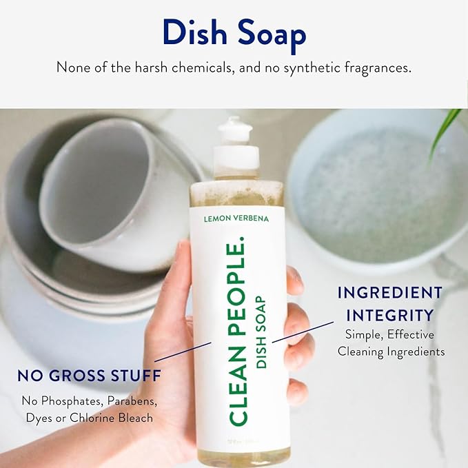THE CLEAN PEOPLE Liquid Dish Soap - Clean, Simple Ingredients - Extra Scrubbing Power (Lemon Verbena Scent) 12 fl. oz (6 Pack)