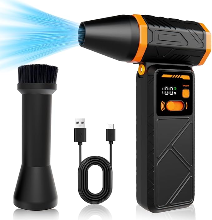 Compressed Air Duster,330,000RPM Electric Air Duster with LED Light,Rechargeable Cordless Mini Air Blower Adjustable Stepless Contorl,Dust Blower with LCD for Computer,Keyboard,House,Outdoor&Car