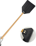 Heavy Duty Leather Fly Swatter, Long Handle Fly Swatter with Beech Wood Handle 19.7" Length, Flyswatter for Indoor and Outdoor (Black)