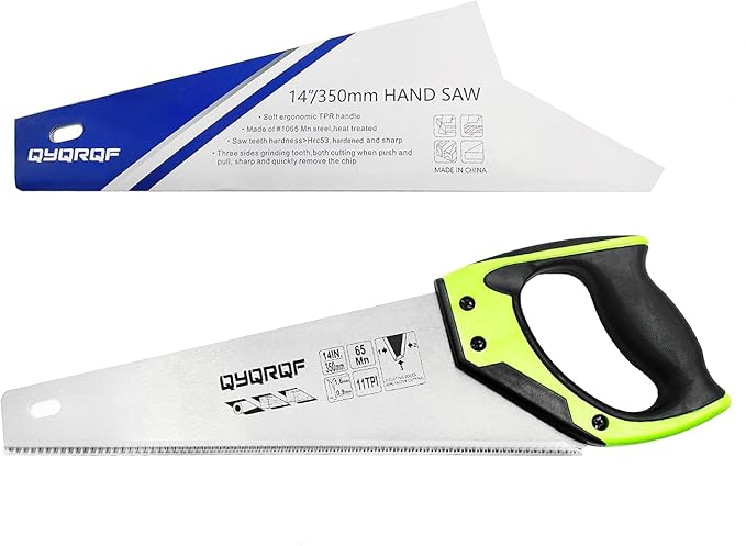 14 in. Pro Hand Saw, 11 TPI Fine-Cut Soft-Grip Hardpoint Handsaw Perfect for Sawing, Trimming, Gardening, Cutting Wood, Drywall, Plastic Pipes, Sharp Blade, Ergonomic Non-Slip Handle (red)