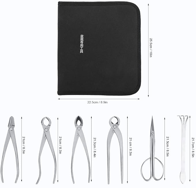Bonsai Tools Set, 6pcs Stainless Steel Bonsai Garden Plant Tree Scissors Trimming Cutting Tool Set with Storage Bag, Garden Plant Tools