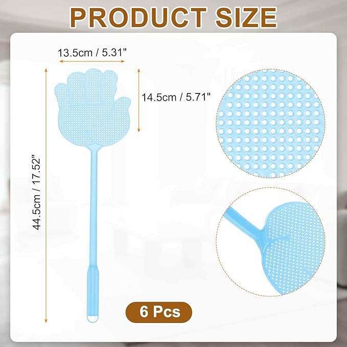 HARFINGTON 3pcs Fly Swatter 5.7"x5.3" Plastic Manual Heavy Duty Long Handle Fly Swatter for Home Indoor Outdoor, Blue