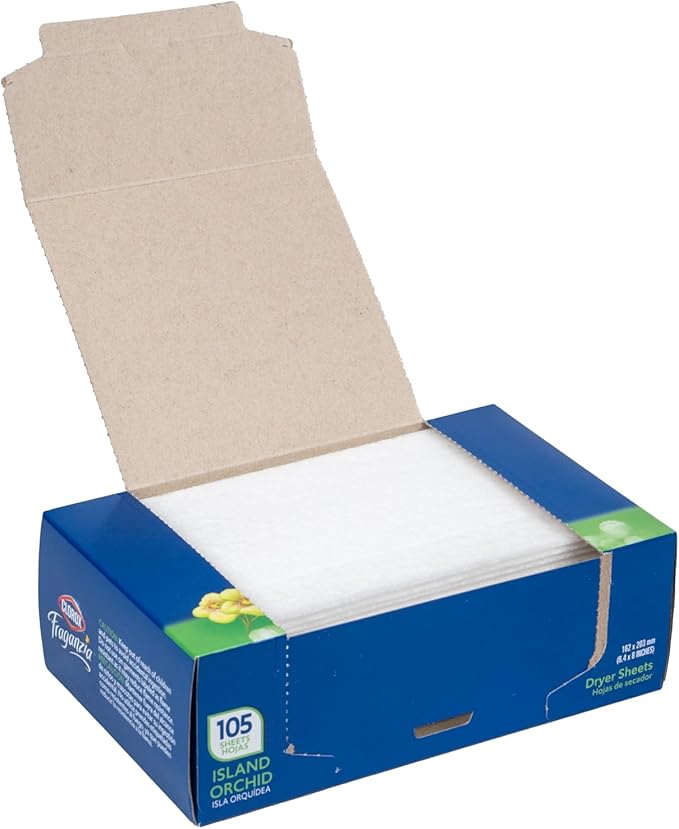 Clorox Fraganzia Fabric Softener Dryer Sheets, Wrinkle Reducing and Anti Static Laundry Dryer Sheets for Great Smelling Clothes, Softens Fabrics, Island Orchid Scent, 105 Count