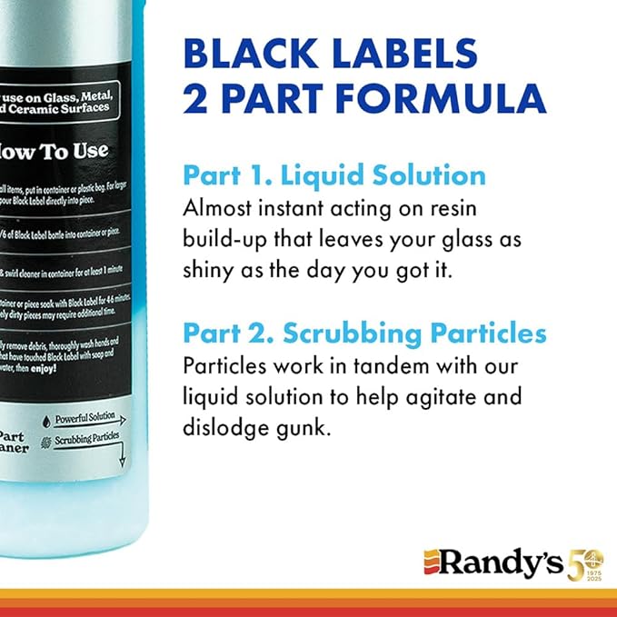 Randy's Black Label Cleaner with 44 Tapered Bristle Pipe Cleaners – All-in-One Cleaning Kit for Glassware, Glasstops, Ceramic, Metal, and Hard-to-Reach Areas – Glasstop cleaning kit – 12 fl oz