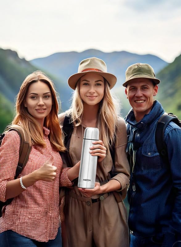 Milton Thermosteel Flip Lid Flask 350, Double Walled Vacuum Insulated Thermos 350 ml | 12 oz | 24 Hours Hot and Cold Water Bottle with Cover, 18/8 Stainless Steel, BPA Free, Leak-Proof | Silver