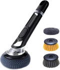 Kitchen Cleaning Brush with Soap Dispenser Handle - Multifunctional Brush Head Replacemen for Pans, Pots, Kitchen Sink, 4 in 1 Household Cleaning Tool for Home and Apartment Must Haves