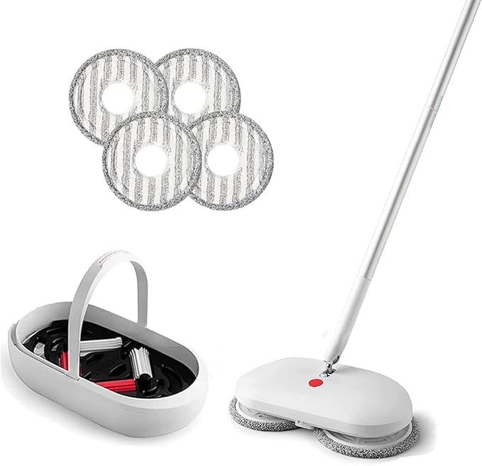 Cordless Electric Spin Mop Power Mop with 4 Floor Scrubber Pads/Automatic Cleaning Bucket/Water Sprayer,Lightweight & Rechargeable,Suitable for Wooden, Marble, Tile, Hardwood Floor.