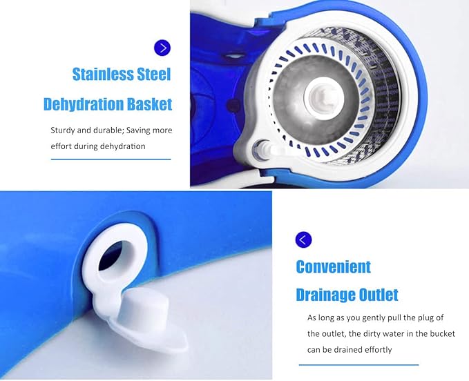 Spin Mop and Bucket System | 360 Spin Mop and Bucket with Wringer Set | Mops for Floor Cleaning | 3 Microfiber Mop Replacement Head Refills | 61" Extended Handle | Wet and Dry Use Floor Mop