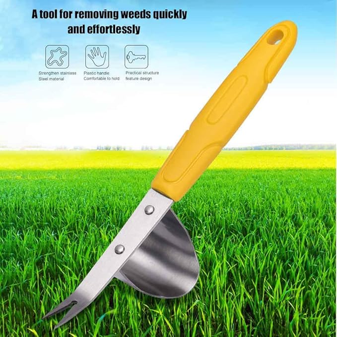 Hand Weeder Tool,Stainless Steel Weed Puller Tool with Metal Leverage Base to Easy Weed Removal & Deeper Root Digging,Garden Weeding Tools with Ergonomic Handle