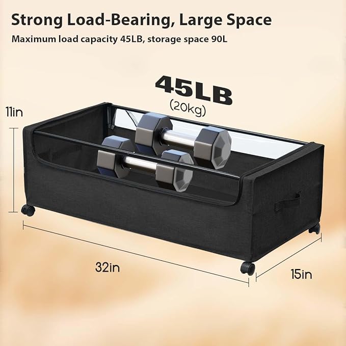 FOUCSSOMEI Under Bed Storage with Wheels, Under The Bed Storage Drawers On Wheels, Rolling Underbed Drawers, Lockable, Heavy Duty, XXXXL Size 90L