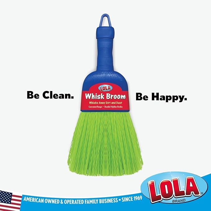 LOLA Whisk Broom, Hand Brush, Durable Bristles, Whisks Away Dirt & Debris, Compact, Hang Hole for Easy Storage, Indoor/Outdoor, 1 Pack