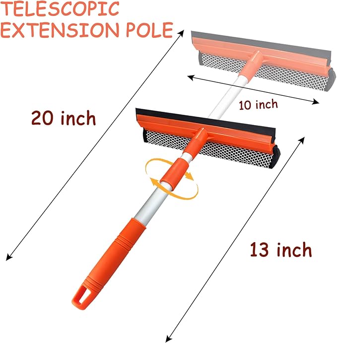 Window Squeegee for Window Cleaning with Retractable Pole, Squeegee Window Cleaner Tool 2 in 1 Car Window Cleaning Tool Telescopic Window Washing Equipment, Shower Squeegee for Glass Door