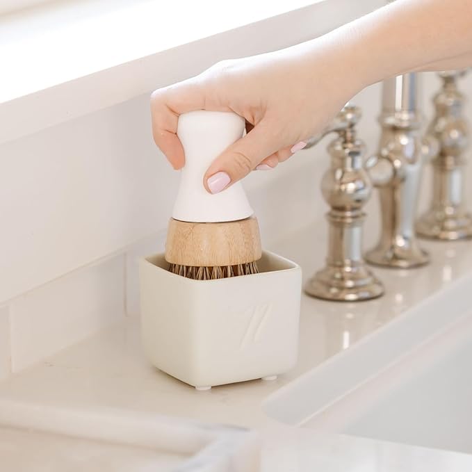 Nellie's Dish Butter - Zero-Waste Alternative to Liquid Dish Soap with Reusable Ceramic Container (White) - Light Lemongrass Scent - Plastic-Free Dishwashing - (Made in Canada)