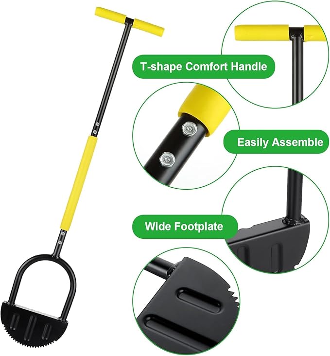 Saw Tooth Edger Lawn Tool with T Grip Handle，Half Moon Shape，Sharp Saw Tooth，Tool with T Grip Handle, Hand Edging Tools for Landscaping, Garden, Flower Beds, Borders, Sidewalk, Turf, Yard (A)