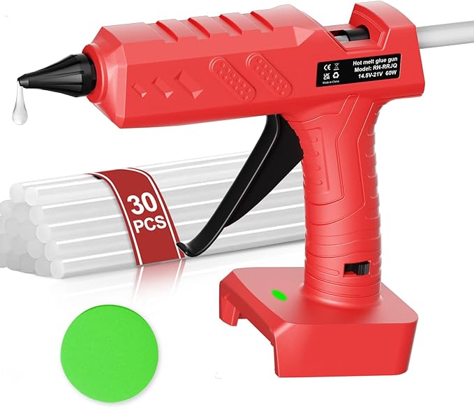 Cordless Hot Glue Gun for Milwaukee 18V Battery, 60W Full Size Craft Glue Gun, Handheld Hot Glue Gun Kit with 30pcs 0.43'' Glue Sticks for Home Repair Arts Crafts DIY(No Battery)