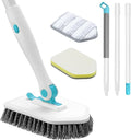 nacena Shower Scrubber with Long Handle, 3 in 1 Tile Tub Scrubber Brush with 3 Detachable Cleaning Heads Adjustable Handle Shower Cleaner Brush for Bathroom, Kitchen, Toilet, Wall, Sink, Blue White