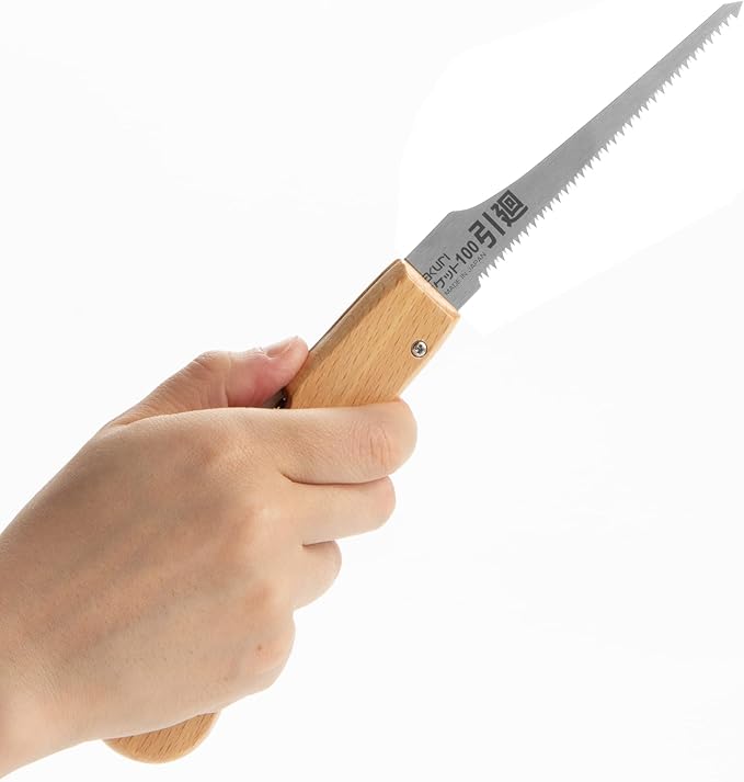 KAKURI Drywall Saw Folding 4" Hand Jab Saw, Japanese Pull Saw Razor Sharp Japanese Steel Blade, Mini Pocket Keyhole Saw for Wood, Woodworking, Wallboard, Plaster, Foldable Wood Handle, Made in JAPAN